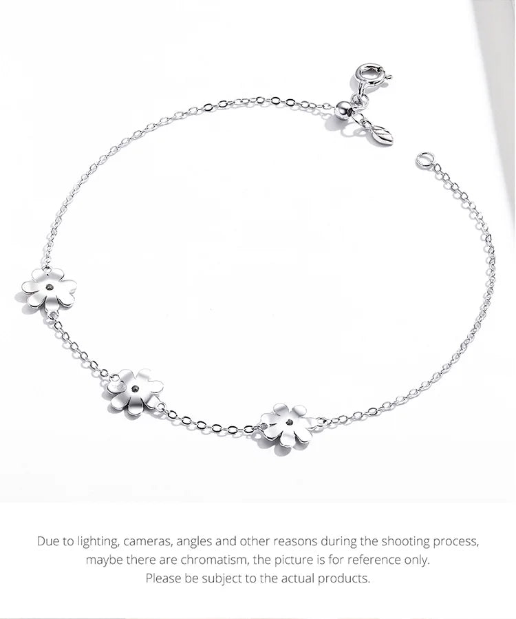 Daisy Flower Link Bracelet for Women Genuine 925 Sterling Silver Fresh Lovely Gifts Anti-allergy Gift Fine Jewelry SCB165