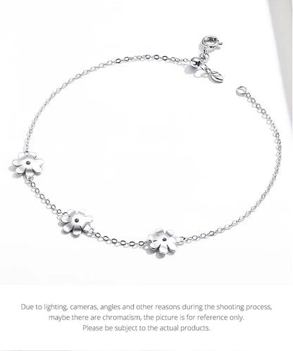 Daisy Flower Link Bracelet for Women Genuine 925 Sterling Silver Fresh Lovely Gifts Anti-allergy Gift Fine Jewelry SCB165