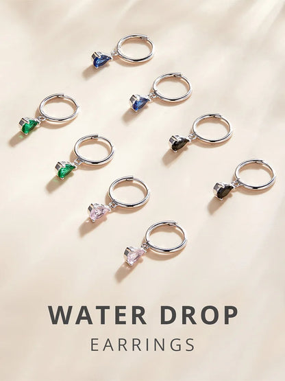 Silver Green Water Drop Earrings 925 Sterling Silver 4 Colors Drop Shape Earring for Women Statement  Jewelry