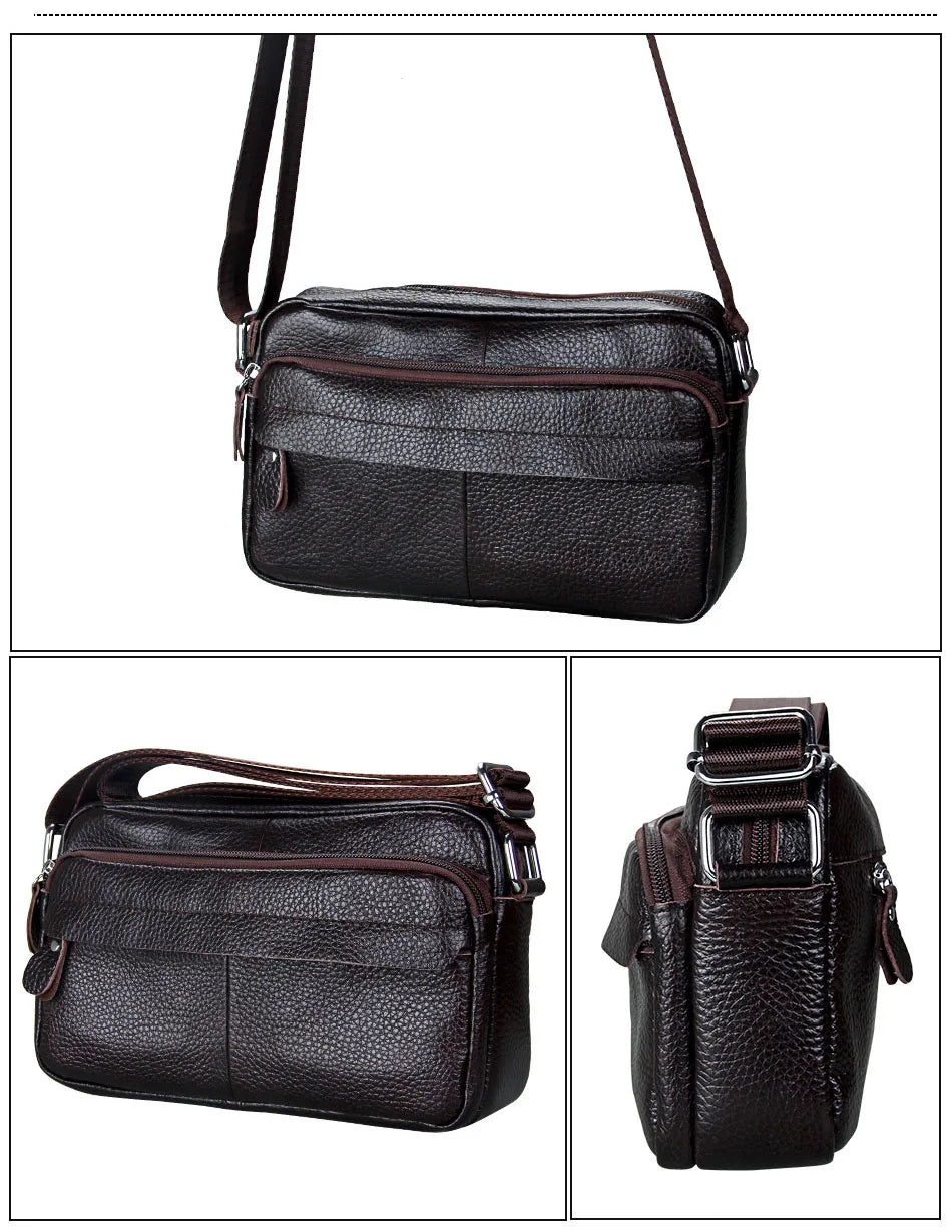 Genuine Cow Leather Casual Women Handbags Korean Single Zipper Solid Messenger Bags Soft Phone Pocket Crossbody Female Box Bag