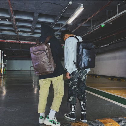 Men Backpack PU Leather Bagpack Large Laptop Backpacks Male Mochilas Casual Schoolbag For Teenagers Boys High Quality Rucksack