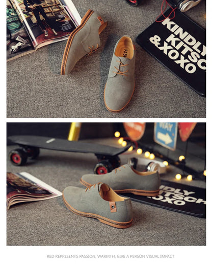 2024 Spring Suede Leather Men Shoes Oxford Casual Shoes Classic Sneakers Comfortable Footwear Dress Shoes Large Size Flats