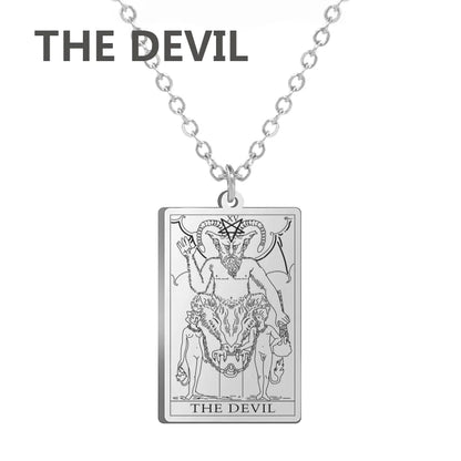 Tarot Cards Necklace Women Stainless Steel Necklace Wealth Amulet Classic Tarot Major Arcana Divination Charm Jewelry