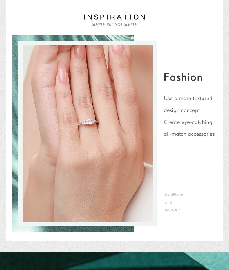 925 Sterling Silver Pink MoonStone Elegant Stackable Finger Ring Eternity Bands for Women Christmas Gifts Fine Jewelry