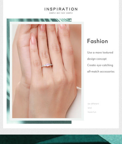 925 Sterling Silver Pink MoonStone Elegant Stackable Finger Ring Eternity Bands for Women Christmas Gifts Fine Jewelry