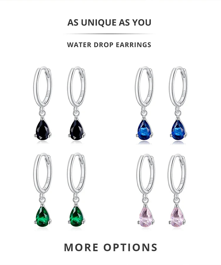 Silver Green Water Drop Earrings 925 Sterling Silver 4 Colors Drop Shape Earring for Women Statement  Jewelry