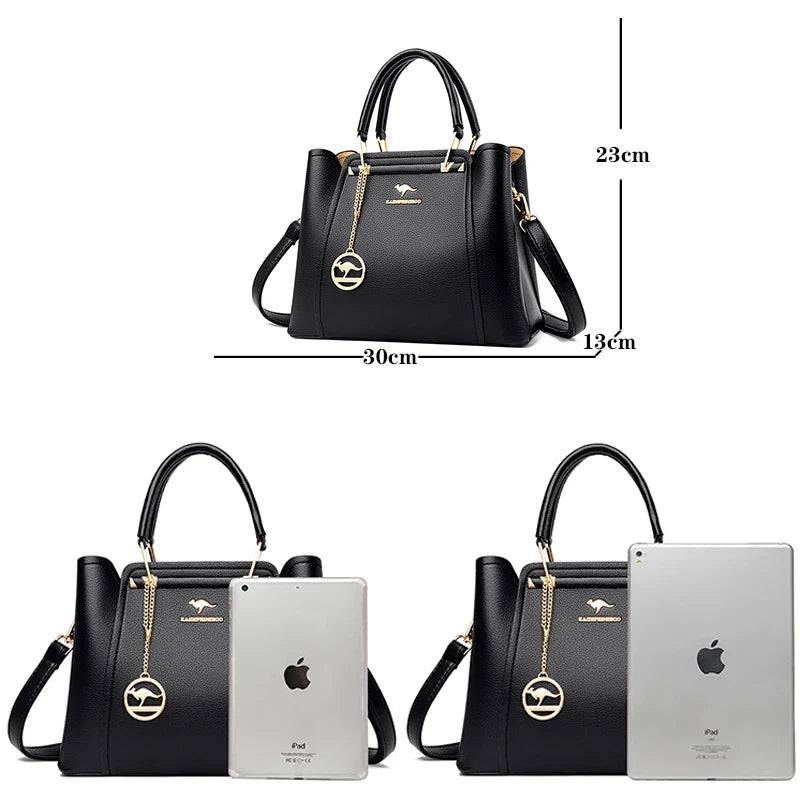 Bolsas de Luxo Femininas Bolsas de Grife 3 Camadas Couro Macio Ombro Transversal Sacola Feminina Grande Capacidade Compras Mensageiro Tote