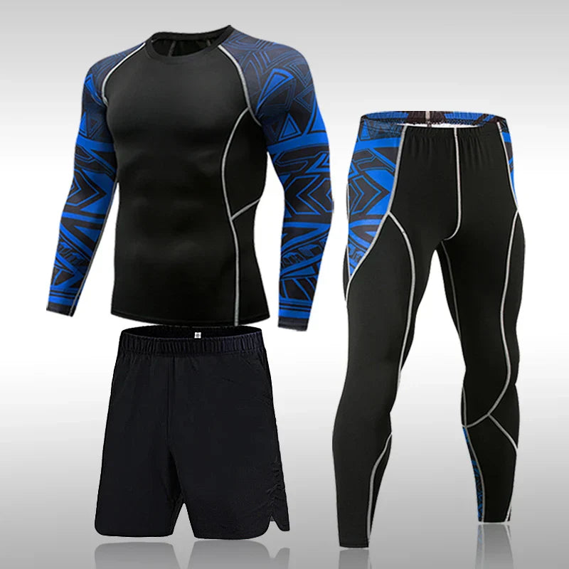 Men's Sports Suit MMA Running Quick-Drying Sportswear Compression Suit Fitness Training 3-Piece Sports Tights