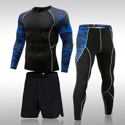 Men's Sports Suit MMA Running Quick-Drying Sportswear Compression Suit Fitness Training 3-Piece Sports Tights