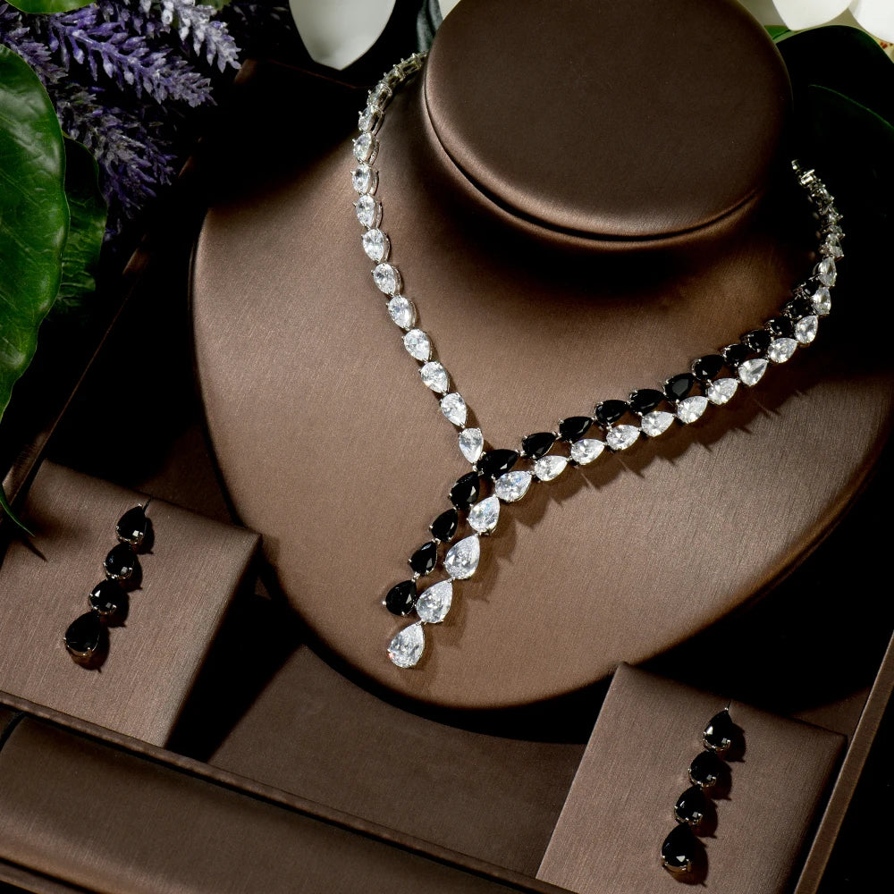 Clear Best Quality Brilliant Crystal Zircoina Earrings And Necklace Bridal Jewelry Set Wedding Dress Accessories N-1453