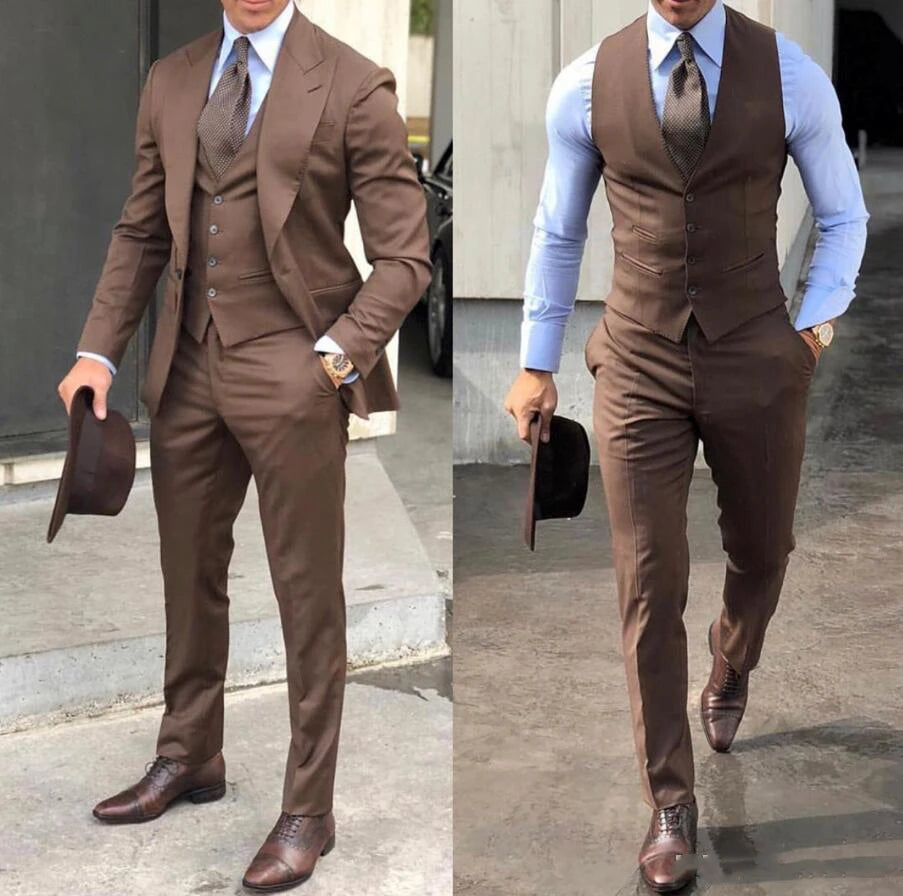 Classy Wedding Tuxedos Suits Slim Fit Bridegroom For Men 3 Pieces Groomsmen Suit Male Cheap Formal Business  (Jacket+Vest+Pants
