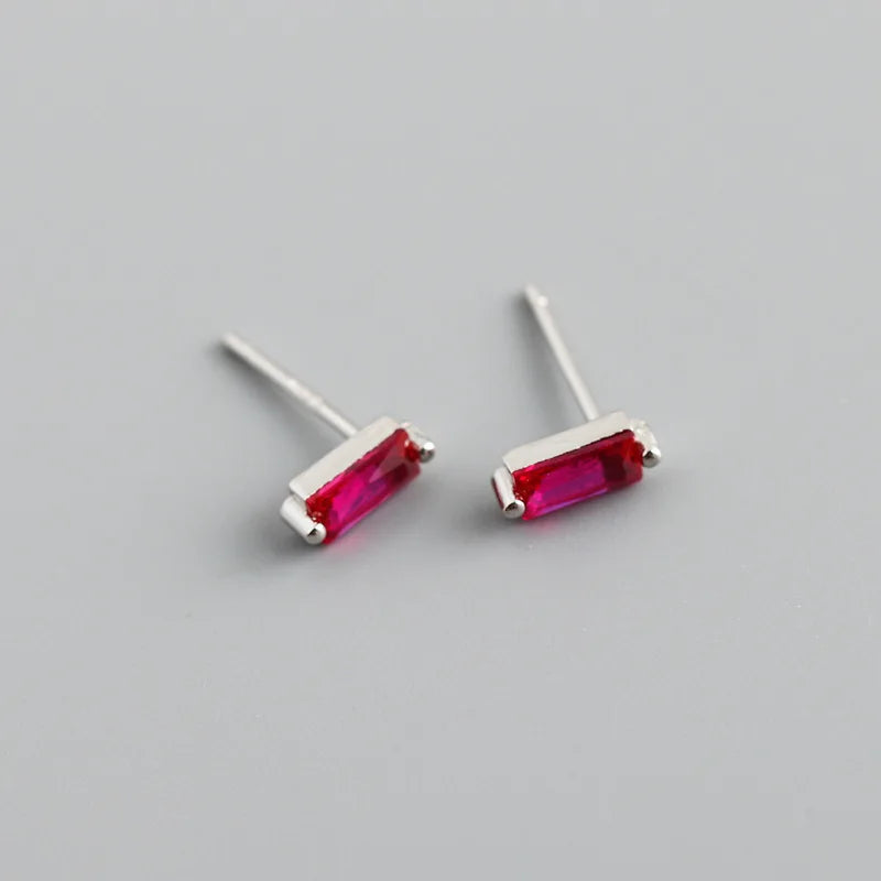 925 Sterling Silver Colorful Square Shiny Zircon Beads Piercing Stud Earrings for Women Fashion Gothic Exquisite Jewelry