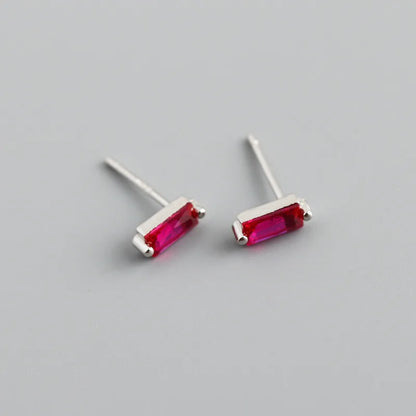 925 Sterling Silver Colorful Square Shiny Zircon Beads Piercing Stud Earrings for Women Fashion Gothic Exquisite Jewelry