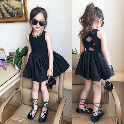 3 4 5 6 7 8 Years Baby Girl Dress Summer Fashion Black Cotton Princess Dress KF1027