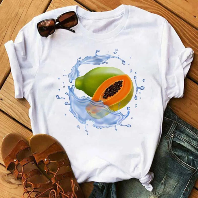 Funny Fruits T Shirt Women Fashion Kawaii Banana Print White T-shirt Harajuku TShirt Short Sleeves Tops Tee Shirt Femme T Shirts