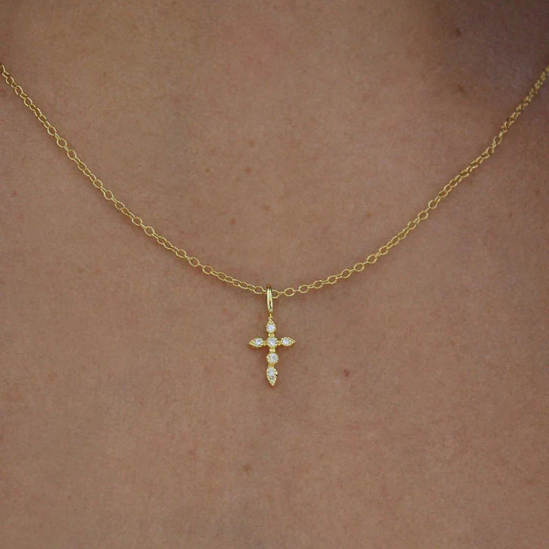 925 Sterling Silver Necklaces Charms for Women Crystal Cross Clavicle Collar Chain Simple Choker Necklace Accessories Gift