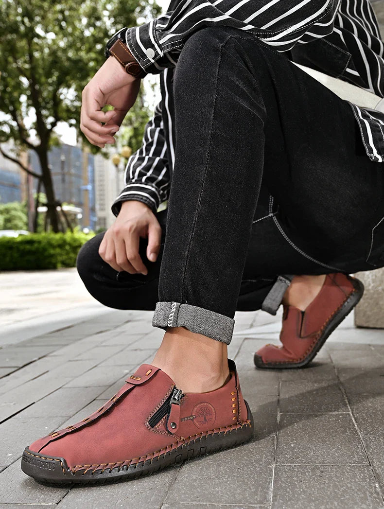 Handmade Leather Men Shoes Casual Slip On Loafers Breathable Leather Shoes Men FlatsTooling Shoes Plus Size