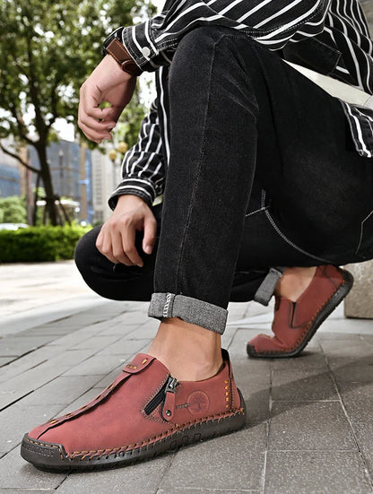 Handmade Leather Men Shoes Casual Slip On Loafers Breathable Leather Shoes Men FlatsTooling Shoes Plus Size