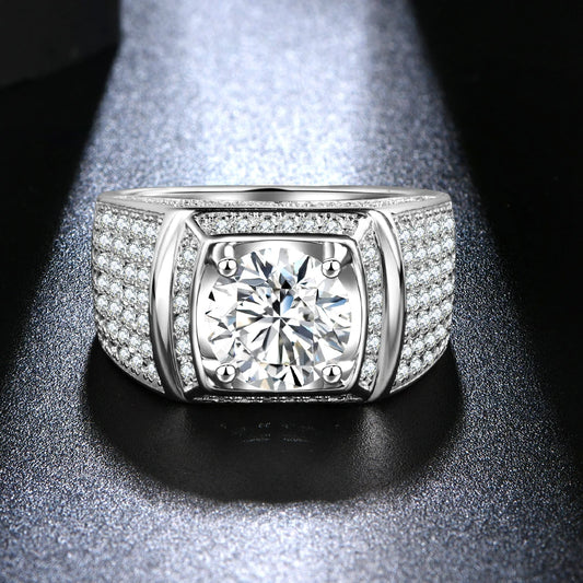 Classic 925 Sterling Silver Rings Men Wedding Silver Diamond Engagement 3.0Ct 9.0mm D Color Moissanite Ring for Men