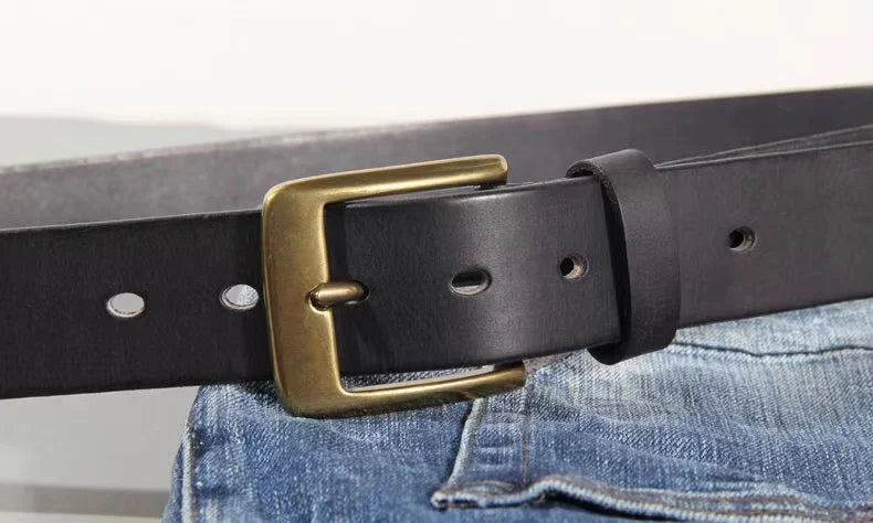 Luxury Handmade Leather Copper Buckle Man's Belt Cinturon Gotico Cowhide Retro All-match Casual Jeans Soft Belt ABC