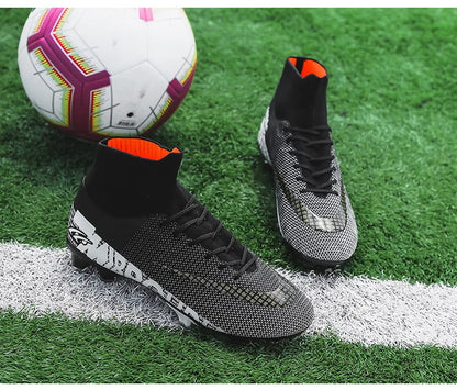 New Futstal FG/TF Orange Soccer Boots For Men High Top Men Soccer Cleats Football Trainers Men Sport Shoes zapatillas de futbol
