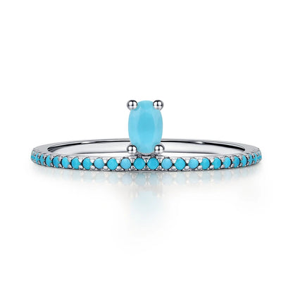100% 925 Sterling Silver Classic Exquisite Circle Turquoise Charm Stackable Finger Ring For Women Trendy Fine Jewelry