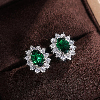 Fashion Sunflower Shape Stud Earrings Women Brilliant Oval Cubic Zirconia Luxury Female Party Jewelry Earring Top Quality
