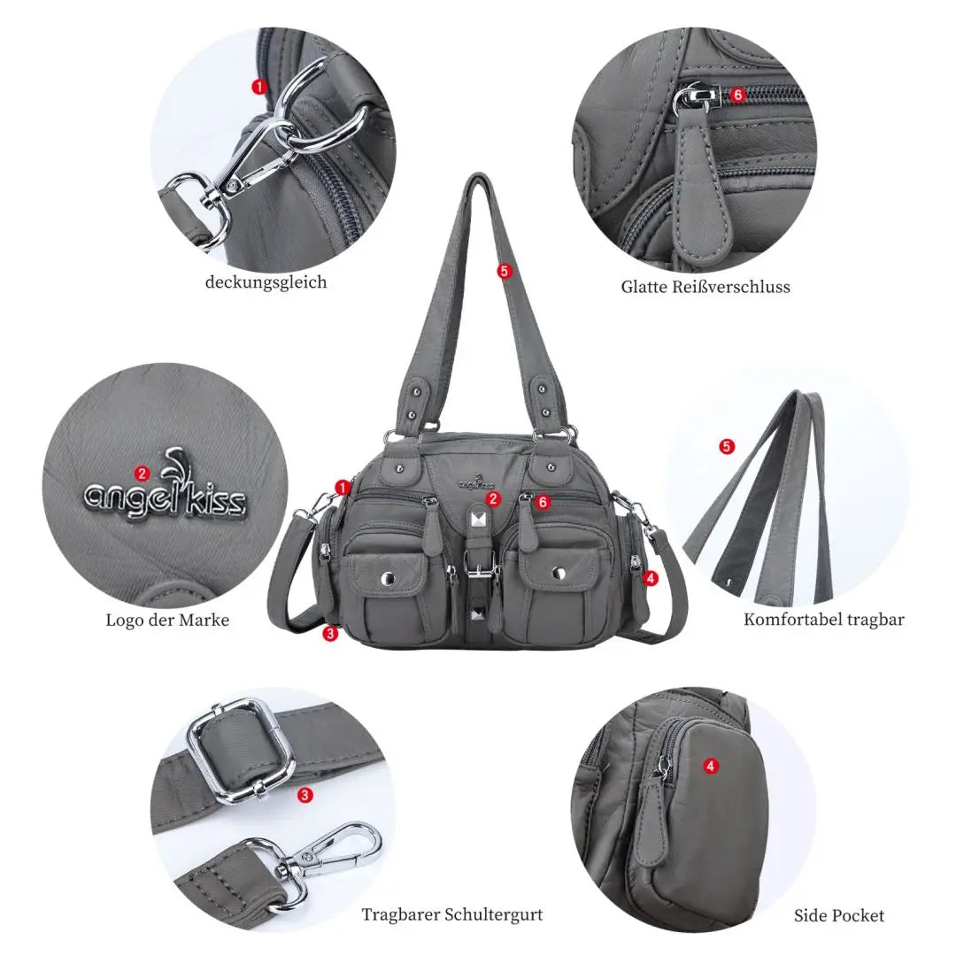Women Small Handbags Satchel Top-handle Handbag PU Shoulder Bag 8”x11” Dumpling Pack Multi-pockets Shoulder Bag
