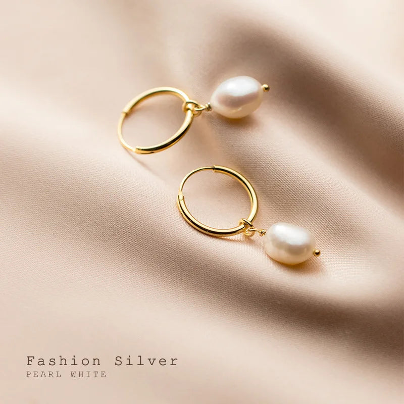 Genuine 925 Sterling Silver Natural Freshwater Baroque  Pearl Unusual Earrings for Women Chic Charming Goth Jewelry 2021