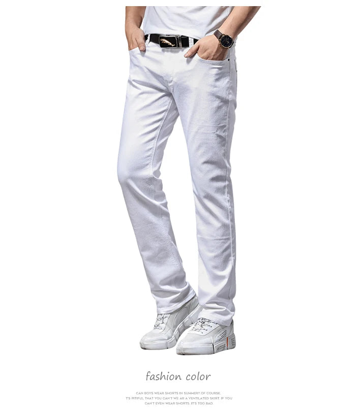 Men White Jeans Fashion Casual Classic Style Slim Fit Soft Trousers Male Advanced Stretch Pants