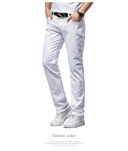 Men White Jeans Fashion Casual Classic Style Slim Fit Soft Trousers Male Advanced Stretch Pants