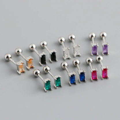 925 Sterling Silver Colorful Square Shiny Zircon Beads Piercing Stud Earrings for Women Fashion Gothic Exquisite Jewelry