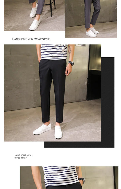 Spring Summer Men's Casual Pants Ankle Length Straight Classic Simplicity Solid Color Comfortable Male Business Pants