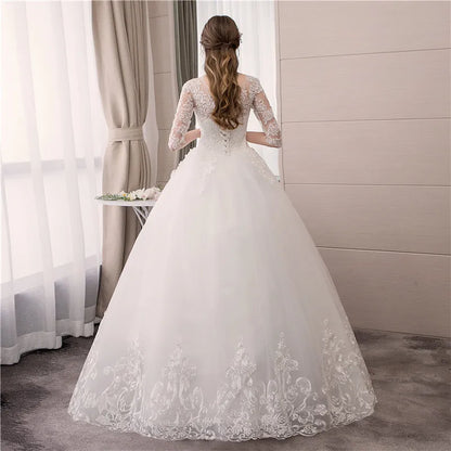 Customized Wedding Dress Embroidery Lace Up Plus Size Custom Made O Neck Wedding Dresses Half Sleeve Ball Gown Robe De Mariee