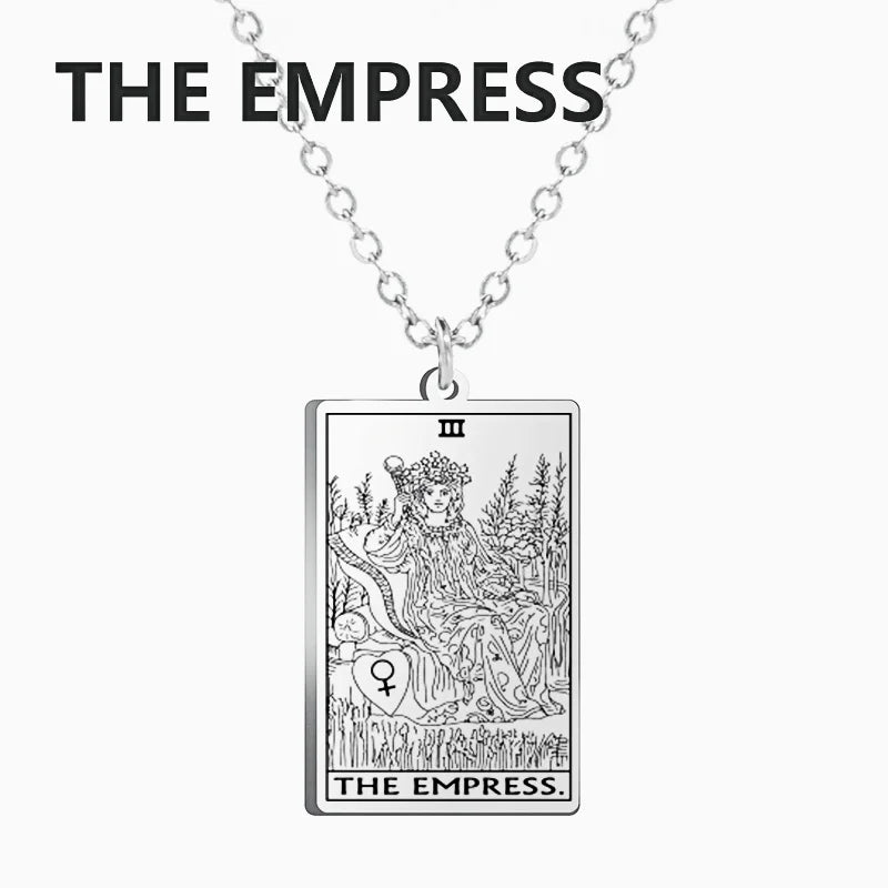 Tarot Cards Necklace Women Stainless Steel Necklace Wealth Amulet Classic Tarot Major Arcana Divination Charm Jewelry