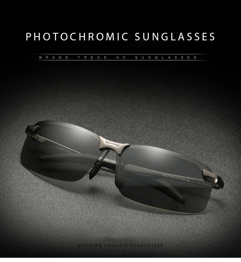 Half-frame Photochromic Sunglasses Men Women Vintage Metal Polarized Sun Glasses For Male Night Vision Driving Shades