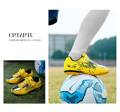 Children Football Shoes Soccer Boots Kids Boy Girl Sneakers New Leather High Top Soccer Cleats Training Outdoor Hook & Loop