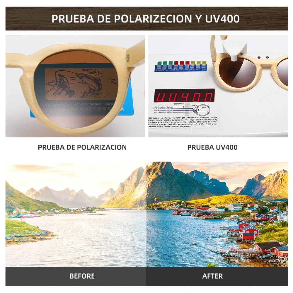 Women Bamboo Sunglasses With Polarized Mirror Lenses Of Bamboo Wood Sunglasses With Gift paper box 824