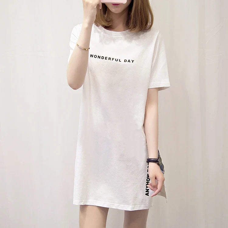 T shirts Summer Women Loose Slit Femme Tops  Tshirt Short sleeve Ladies t-shirt