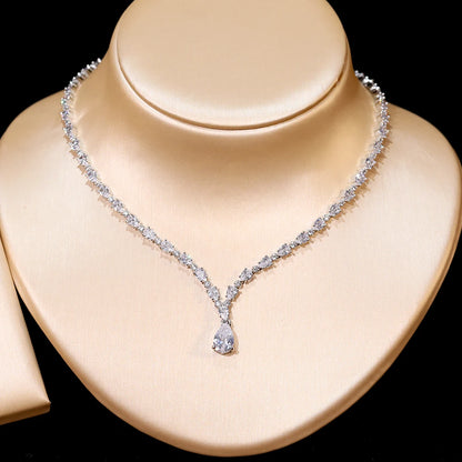 Dazzling Cubic Zirconia Wedding Necklace Water Drop Earrings 2 Piece Set Women's Clothing Party Jewelry Set Accessories