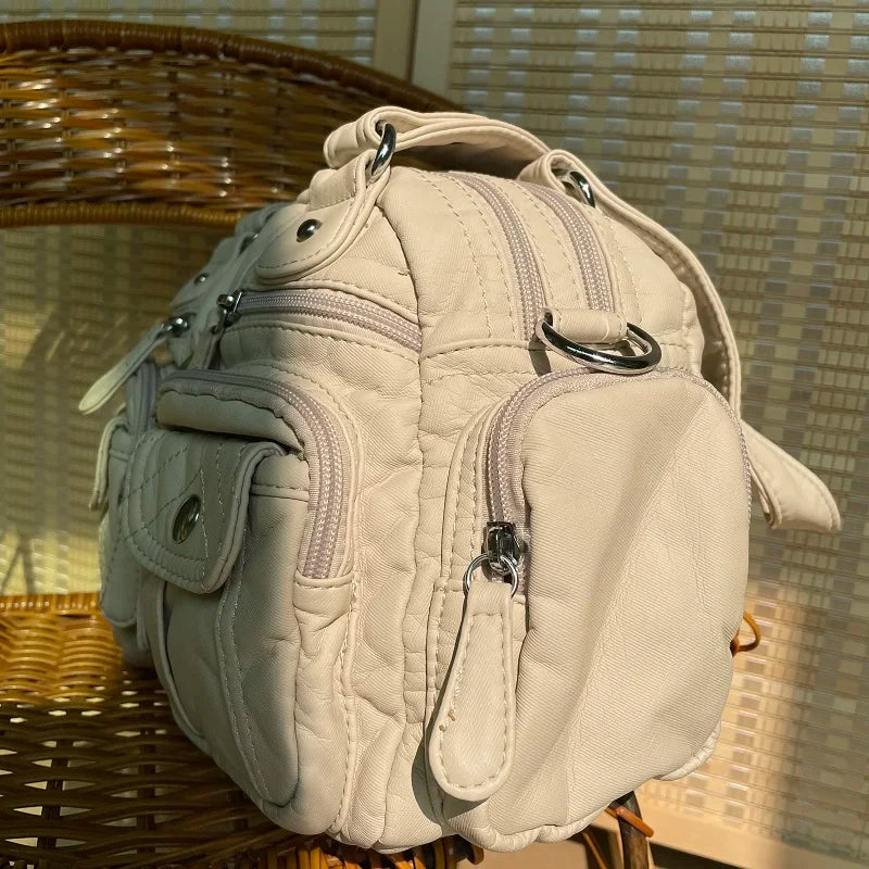Women Small Handbags Satchel Top-handle Handbag PU Shoulder Bag 8”x11” Dumpling Pack Multi-pockets Shoulder Bag