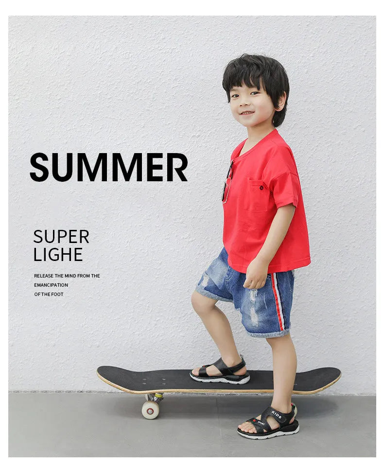 Children Sandals 2023 Summer New Fashion Boys Geniune Leather Sandals Kids Soft Bottom Non-slip Beach Sandals
