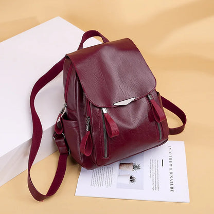 Luxury Backpack For Women Soft PU Leather Backpack Travel Large Capacity School Bag Double Zipper Business Knapsack