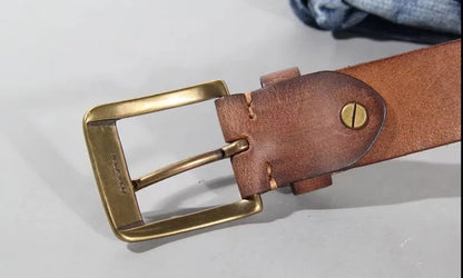 Luxury Handmade Leather Copper Buckle Man's Belt Cinturon Gotico Cowhide Retro All-match Casual Jeans Soft Belt ABC
