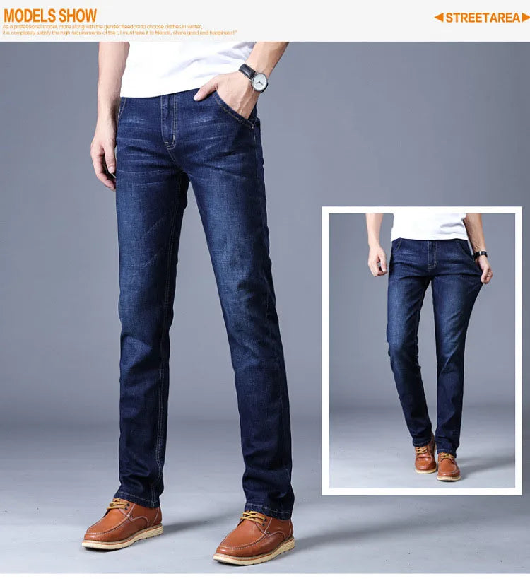 2024 New Men Stretch Jeans Male Classic Elasticity Business Jeans Men Fashion Comfortable Solid Slim Straight Long Denim Pants