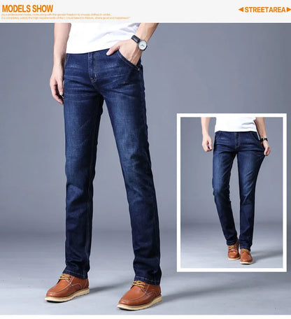 2024 New Men Stretch Jeans Male Classic Elasticity Business Jeans Men Fashion Comfortable Solid Slim Straight Long Denim Pants