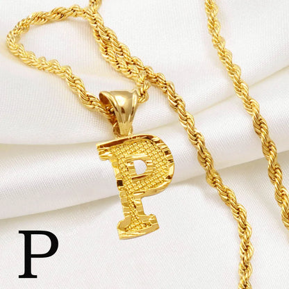 A-Z Letters Necklaces Women Men Gold Plated Initial Pendant Rope Chain English Letter Jewelry Alphabet African #058002B