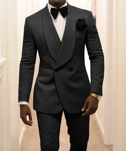 Custom Made Groomsmen White Pattern Groom Tuxedos Shawl Lapel Men Suits 2 Pieces Wedding Best Man ( Jacket+Pants+Tie ) C922