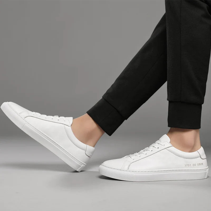 Spring Summer White Genuine Leather  Men's Shoes Men's Casual Shoes Fashion Sneakers  Wild Mens Flat Shoes Non-slip Board Shoe