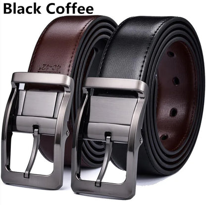 1Pcs Men's Genuine Leather Reversible Belt Rotated Buckle Two In One Big And Tall